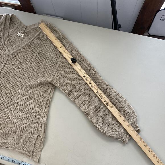 POL Sweater Womens Medium Taupe Double V Neck Oversized Slouchy Chunky Open Knit - Picture 9 of 14